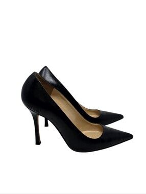 Manolo Blahnik BB Black Nappa Leather Pointed Toe Stiletto Heel Pumps US 7.5